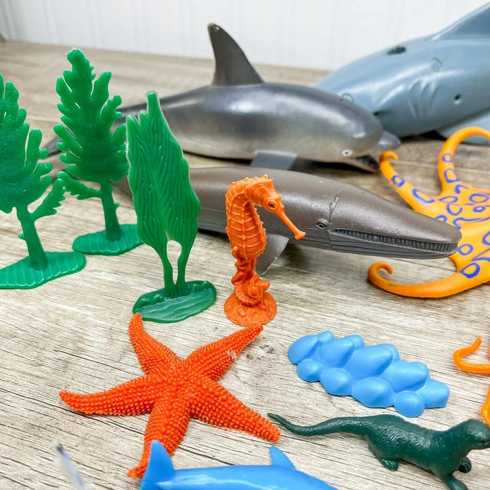 Sea Creature Toy Lot Sharks Whale Octopus Crab Fish Plastic Figures
